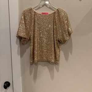 Lilly Pulitzer Cressida Sequin Gold Metallic Blouse
